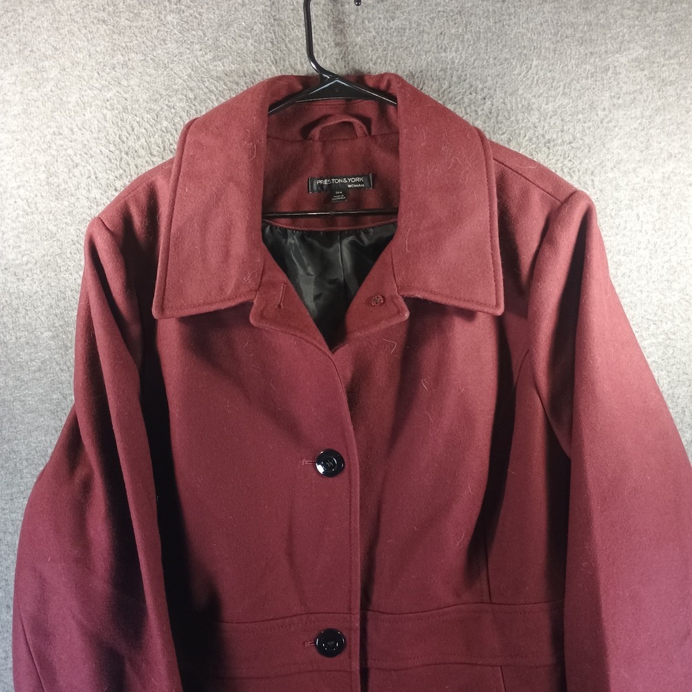Preston & York Full Length Coat Women 24W Button Wool‎ Maroon Lined - Picture 2 of 7
